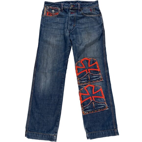 Vintage Diesel Industry Cross/Skull Motif Relaxed Fit Jeans men's size 32x30.5 - Picture 1 of 11